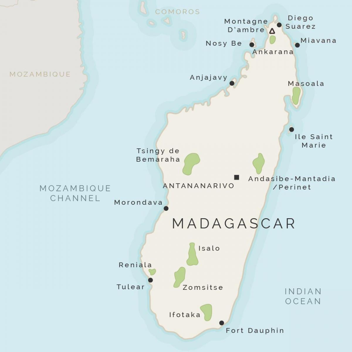 քարտեզ Մադագասկարի և մոտակա կղզիները