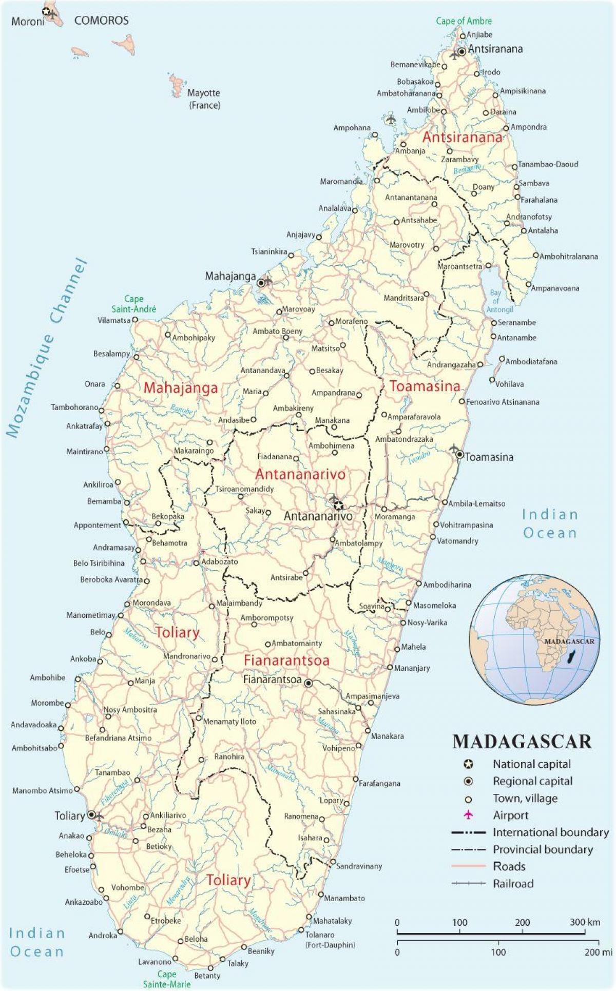քարտեզ Մադագասկար օդանավակայանների
