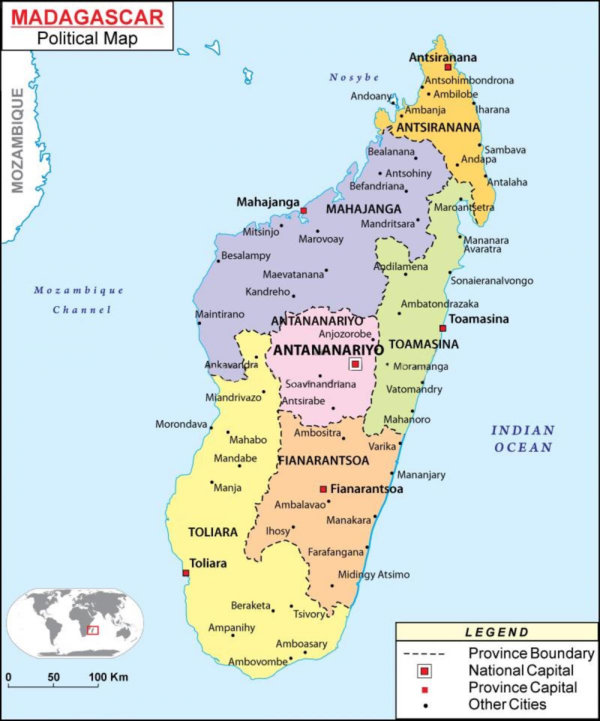 քարտեզ քաղաքական քարտեզը Մադագասկար
